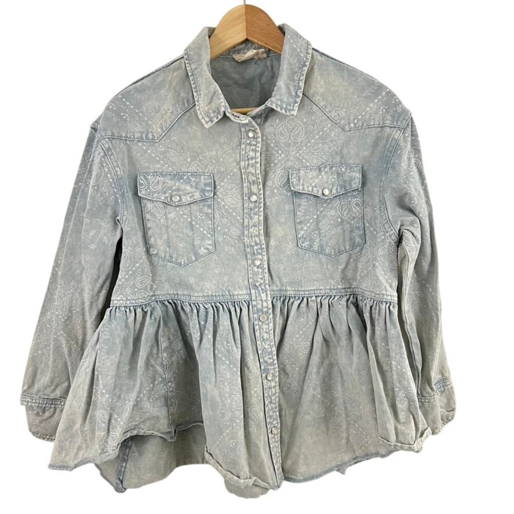 Dress Up Pearl Snap Denim Western Shirt Women Size Small